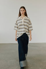 Oversized Striped Polo Shirt in Off White Stripe