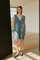 Short Denim Flower Embellished Dress