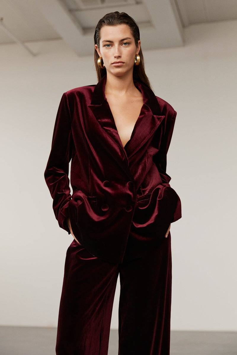 Velvet Trouser in Burgundy