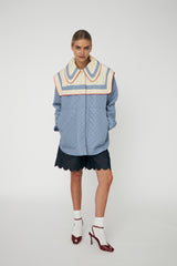 Oversized Quilted Sailor Coat in Blue