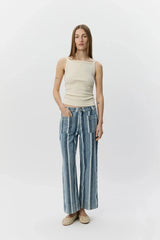 Striped Blue Denim Cropped Jean