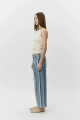 Striped Blue Denim Cropped Jean