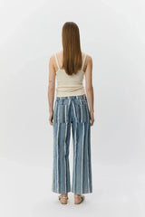 Striped Blue Denim Cropped Jean