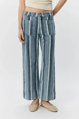 Striped Blue Denim Cropped Jean
