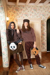 Trousers in Brown with Black Roses