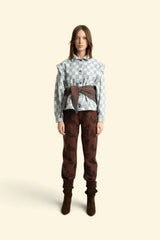 Trousers in Brown with Black Roses