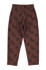 Trousers in Brown with Black Roses