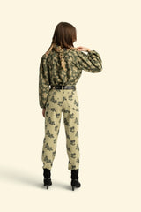Trousers in Light Green with Black Roses