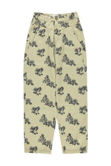 Trousers in Light Green with Black Roses