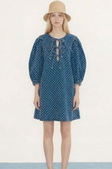 Puff Sleeves Denim Dress