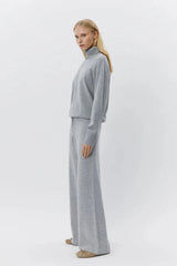 Grey Melange Wide Knit Trousers