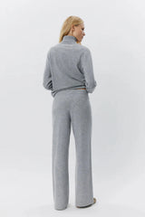 Grey Melange Wide Knit Trousers