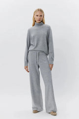 Grey Melange Wide Knit Trousers
