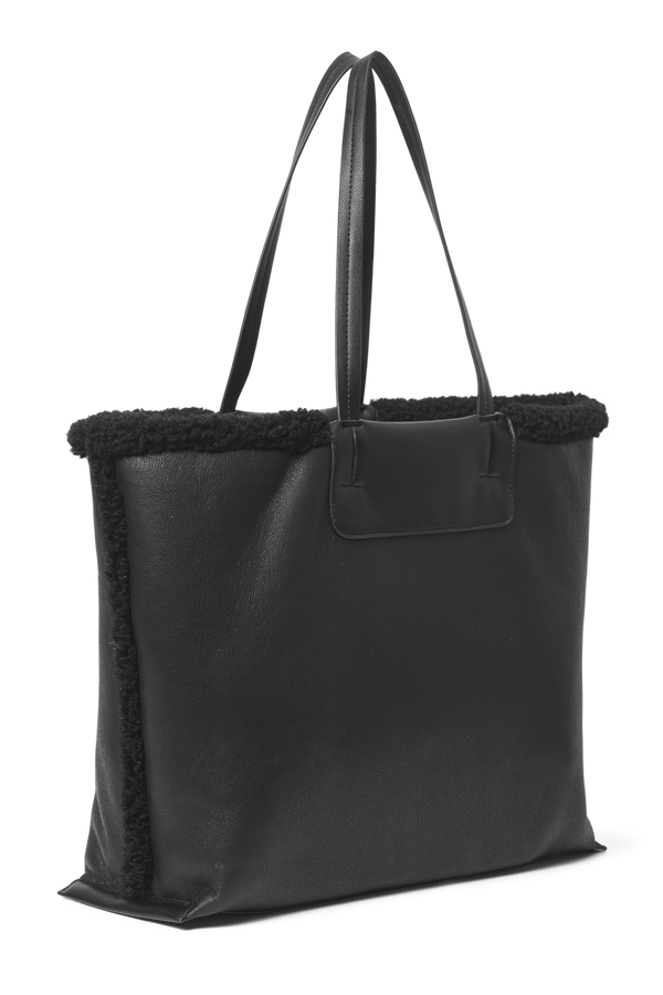 Faux Shearling Bag in Black