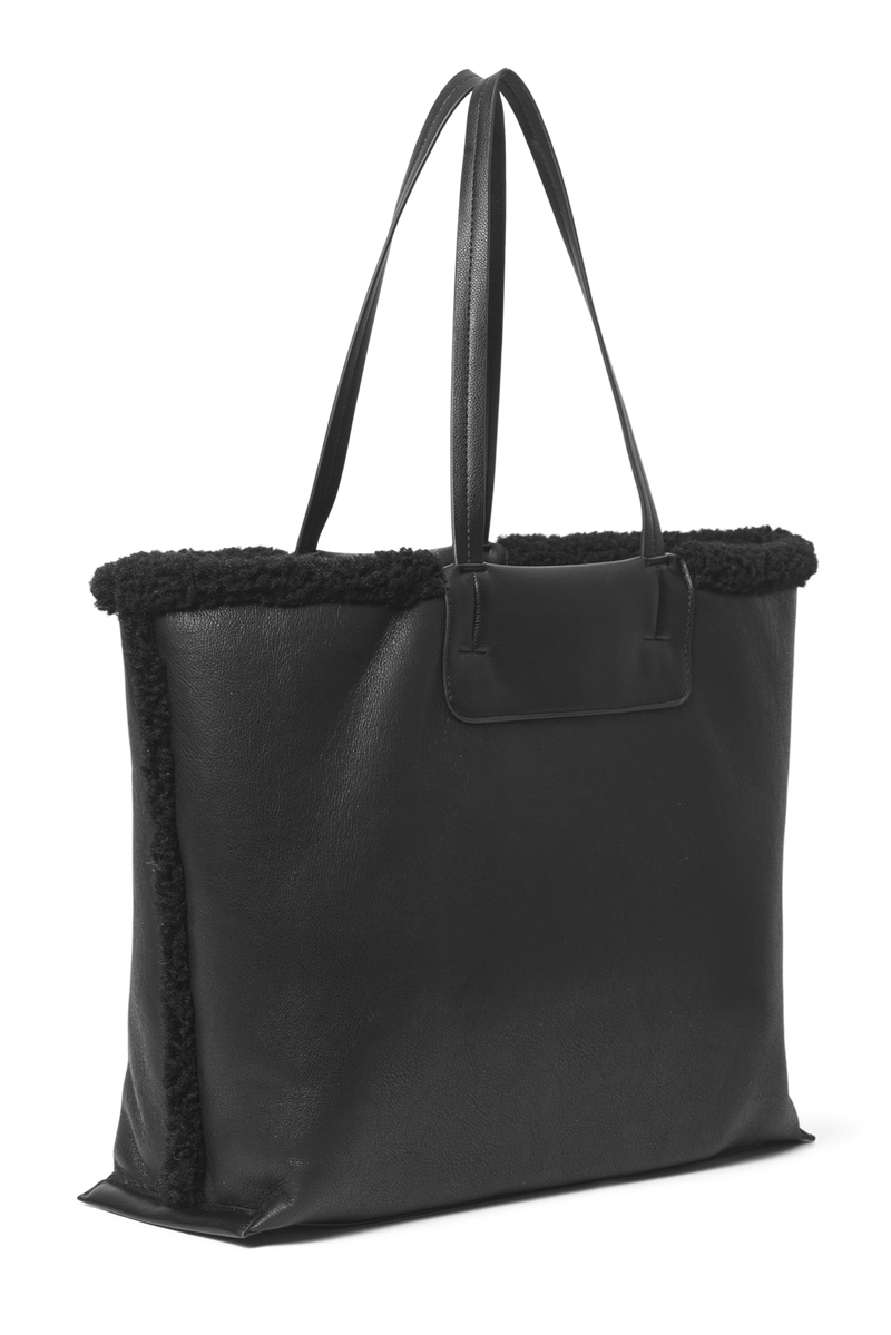Faux Shearling Bag in Black