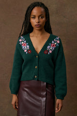 Lunami Embroidered Cardigan in Forest