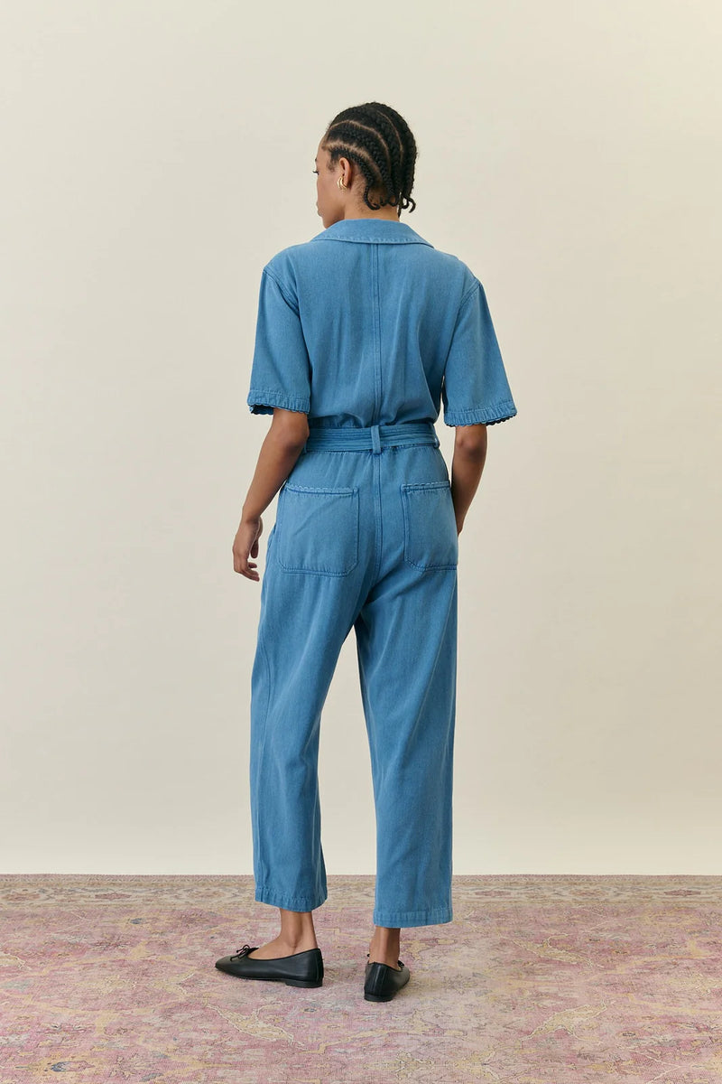 Denim Waist coat in a loose fit with belt to synch in waist 