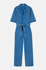 Denim Waist coat in a loose fit with belt to synch in waist with scallop edge on sleeve 