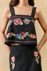 Phadra Embroidered Top in Black