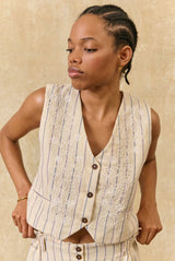 Francie Waistcoat in Navy/ Purple Stripes