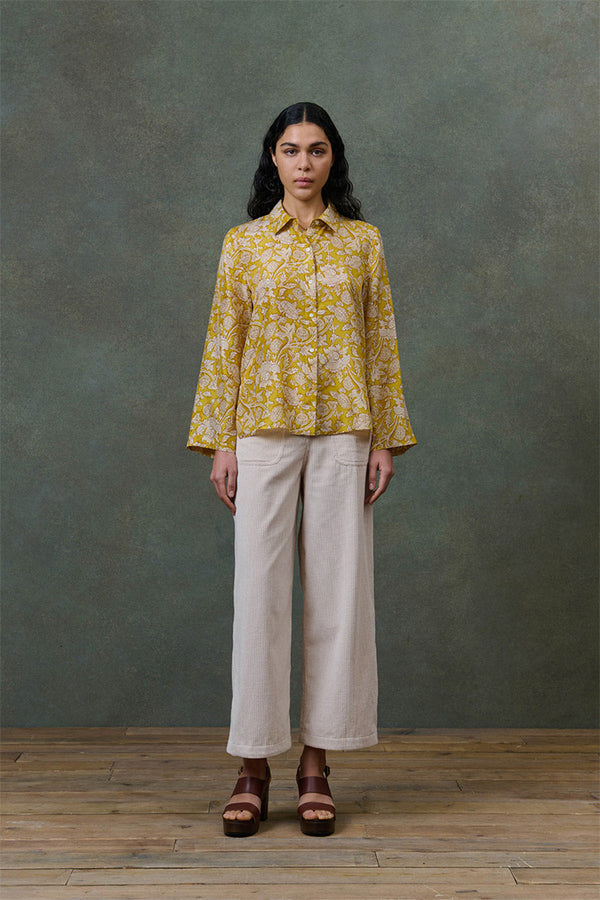 Wide Leg Corduroy Trousers in Cream