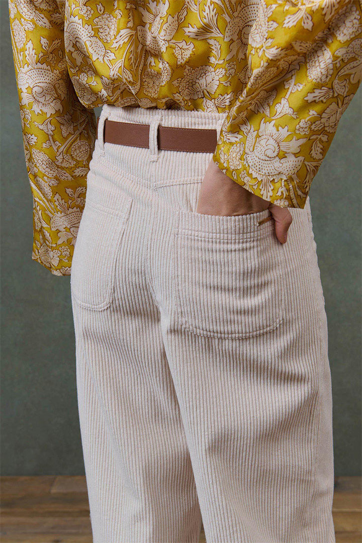 Wide Leg Corduroy Trousers in Cream