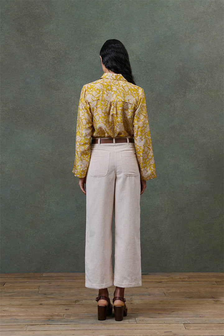 Wide Leg Corduroy Trousers in Cream