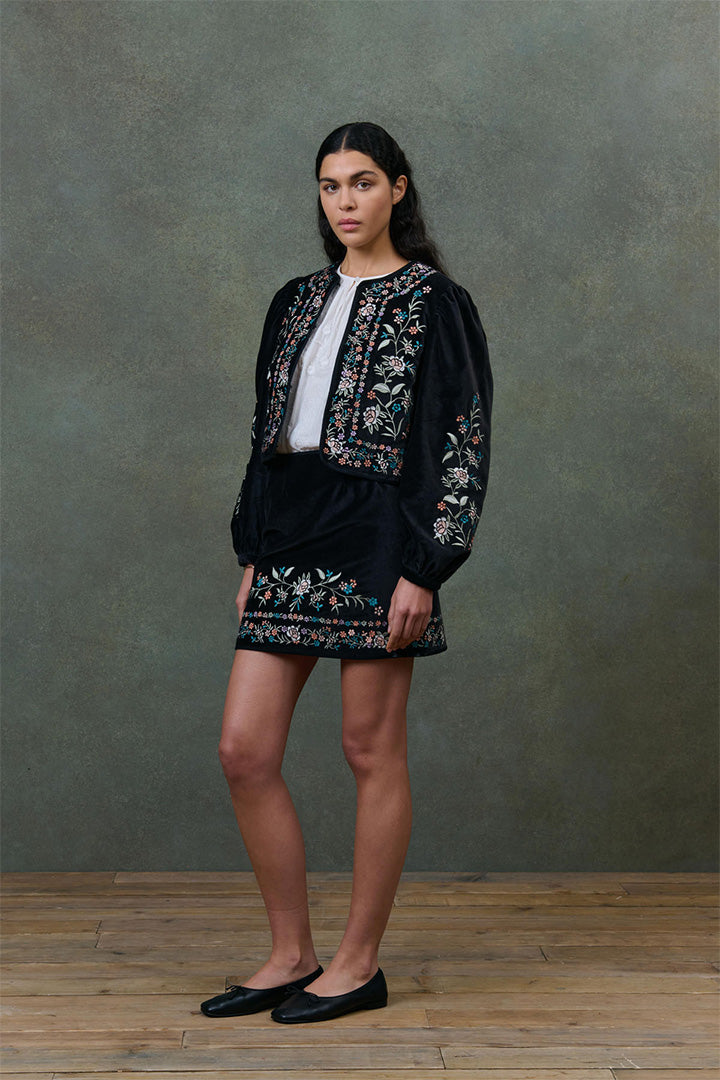 Velvet Embroidered Skirt