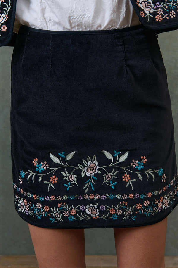 Velvet Embroidered Skirt