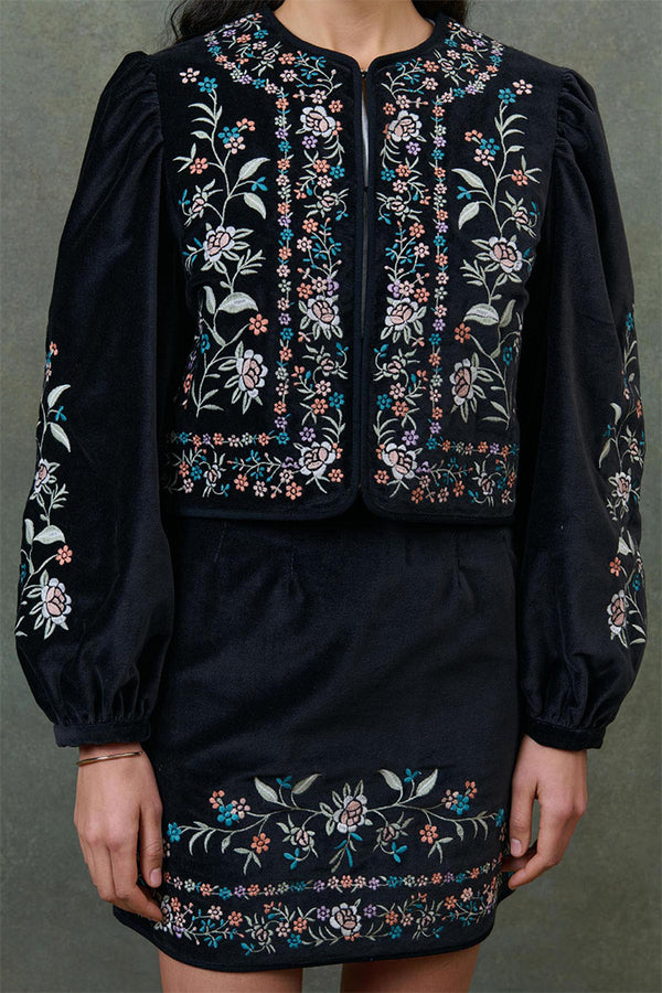 Velvet Embroidered Skirt