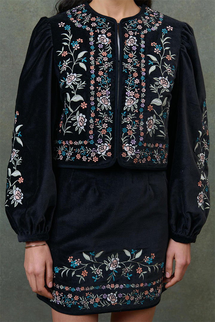 Velvet Embroidered Skirt