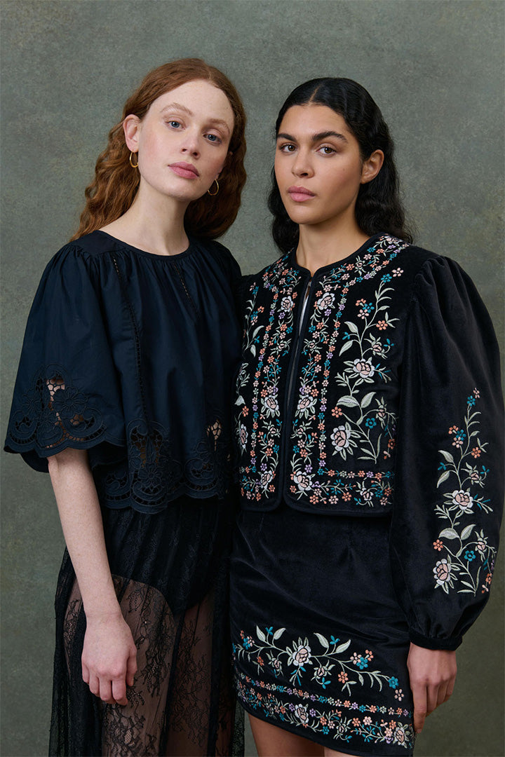 Velvet Embroidered Skirt