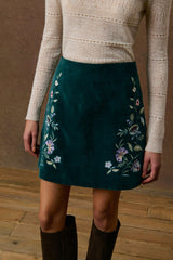 Dora Embroidered Velvet Skirt