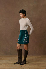 Dora Embroidered Velvet Skirt