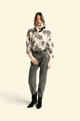 Washed black Denim Trousers in Animal Print