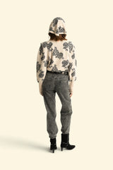 Washed black Denim Trousers in Animal Print