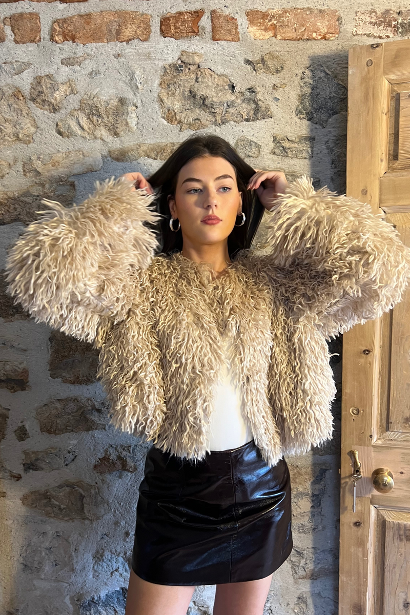 Short Fur Jacket In Ecru