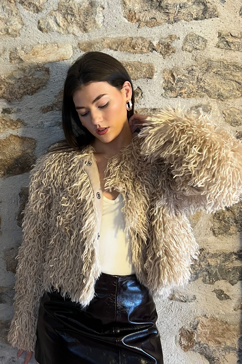 Short Fur Jacket In Ecru