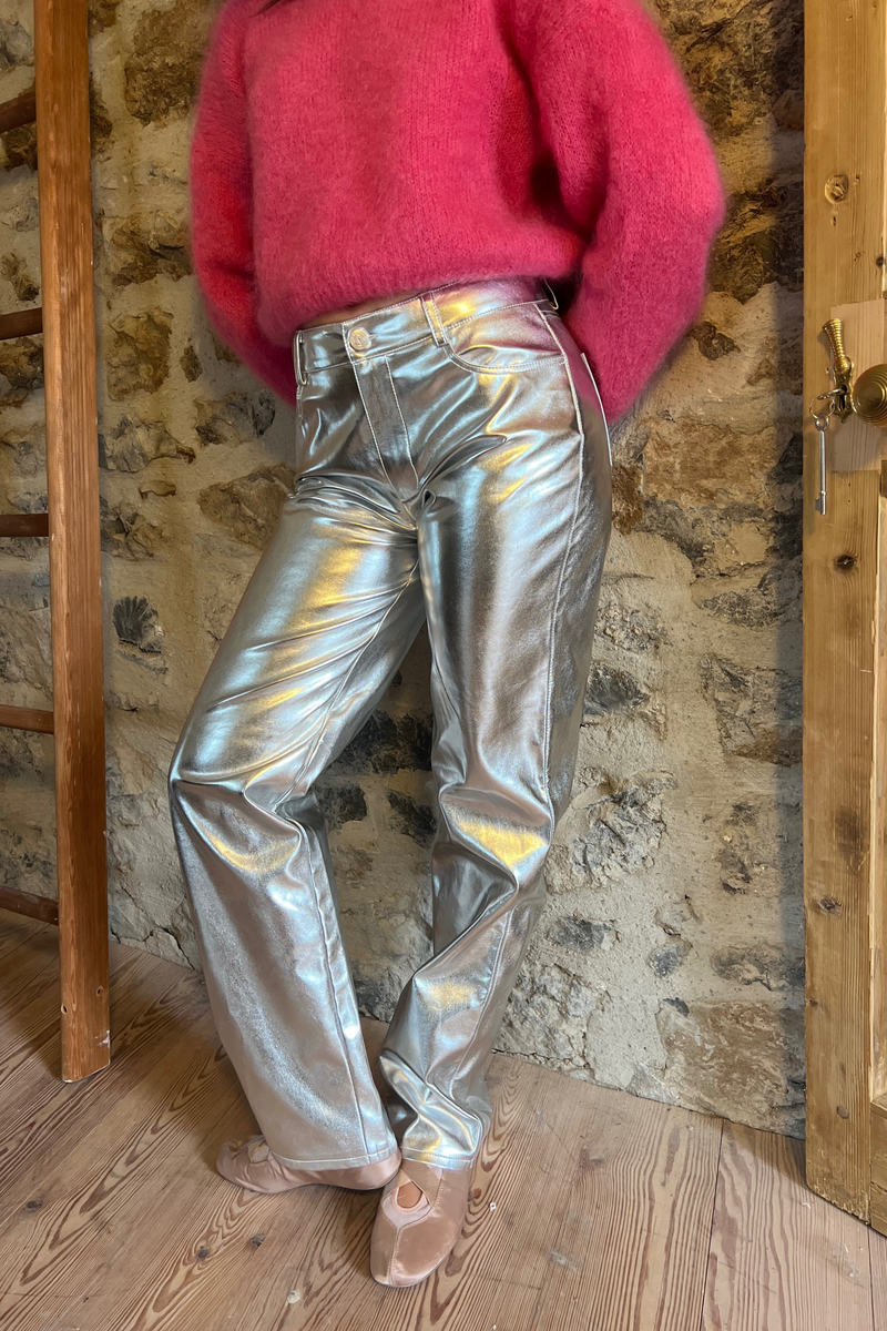 Metallic Trouser In Silver