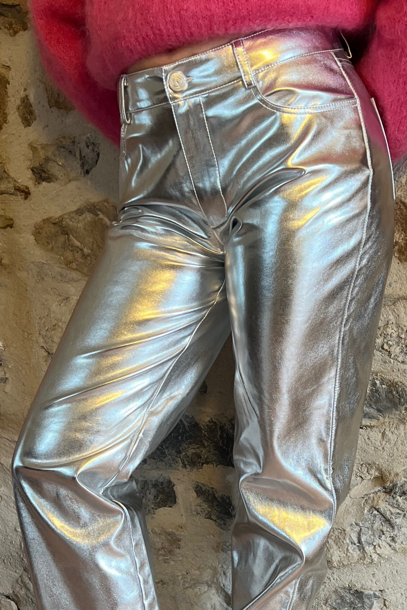 Metallic Trouser In Silver