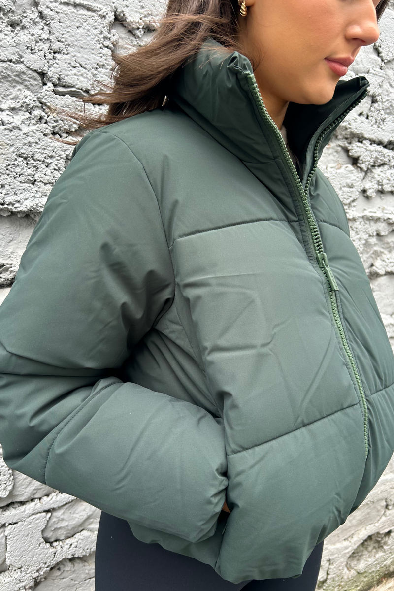 Short Puff Jacket In Dark Green