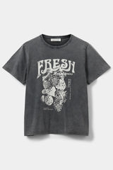 'Fresh' Slogan Tee in Washed Black