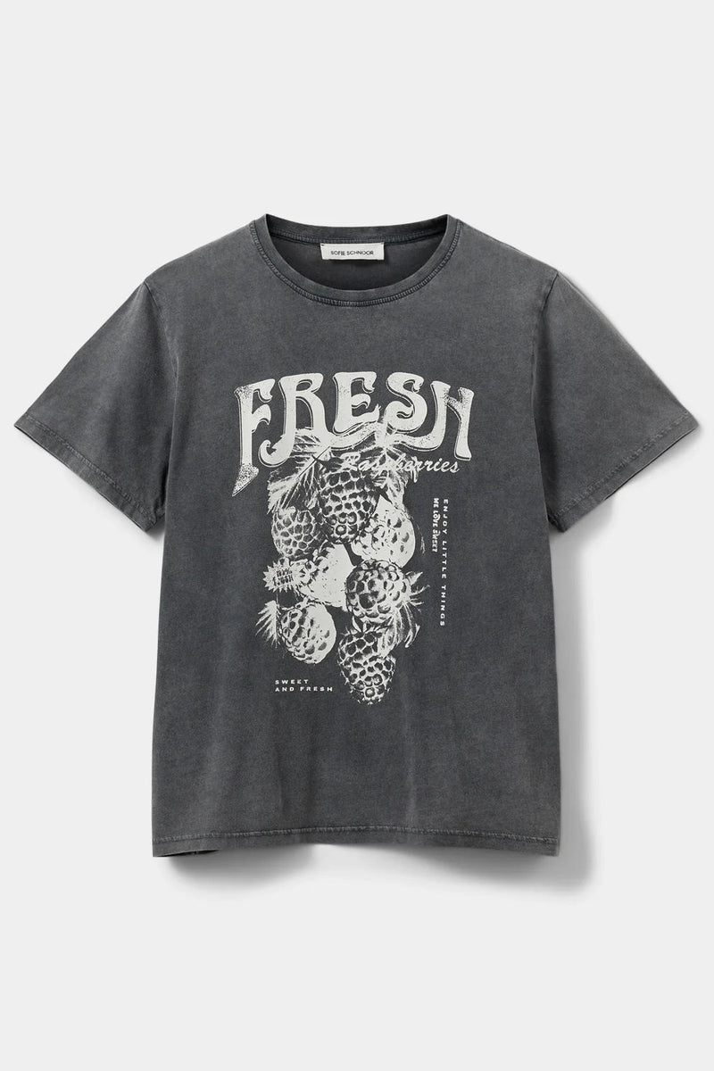 'Fresh' Slogan Tee in Washed Black