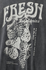 'Fresh' Slogan Tee in Washed Black