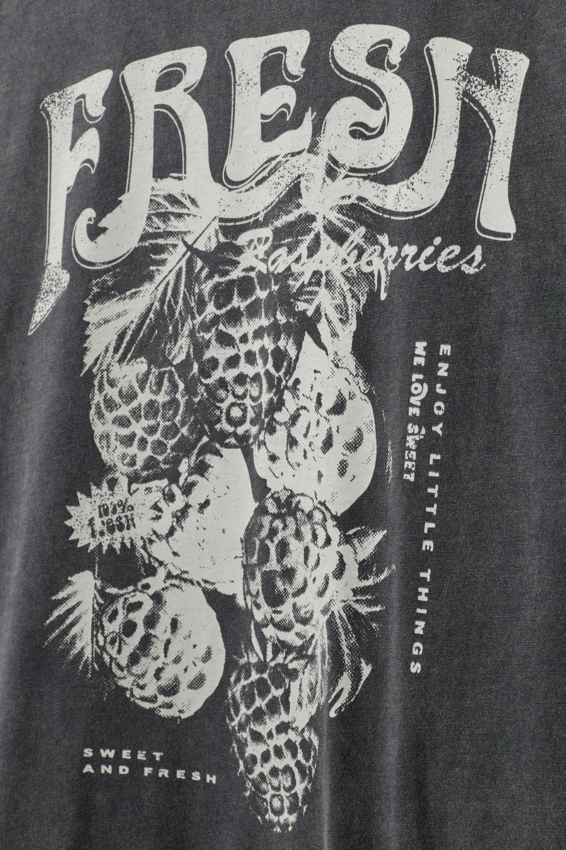 'Fresh' Slogan Tee in Washed Black