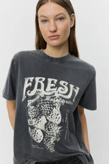 'Fresh' Slogan Tee in Washed Black
