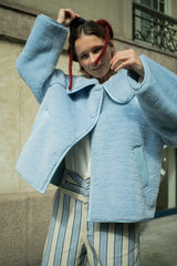 Short Faux Fur Reversible Coat in Blue