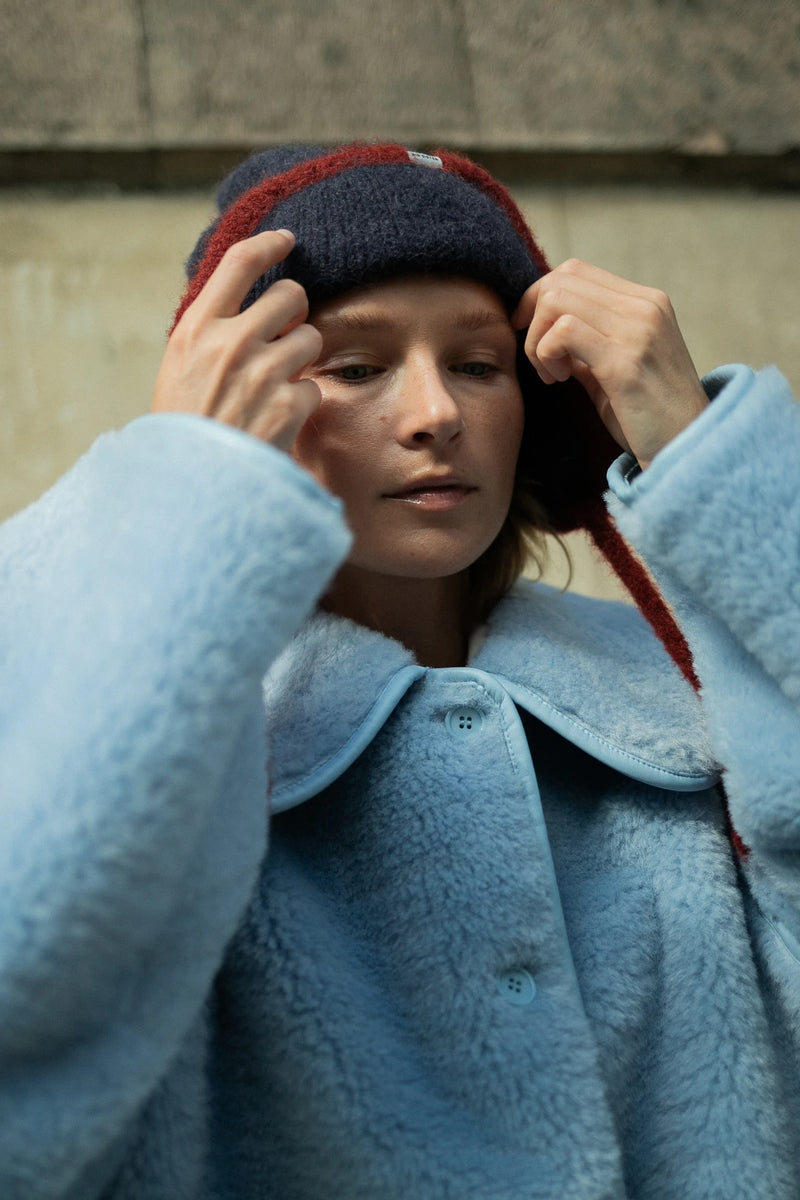 Short Faux Fur Reversible Coat in Blue