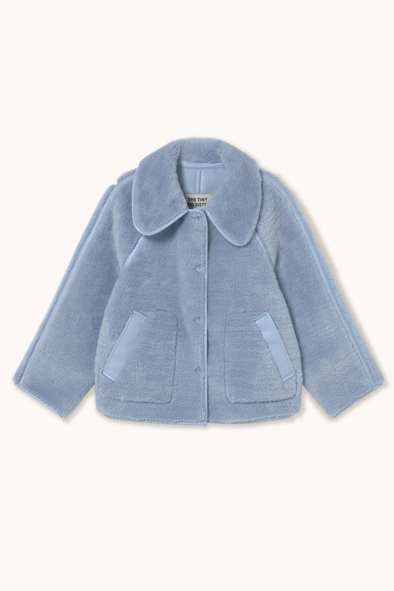 Short Faux Fur Reversible Coat in Blue