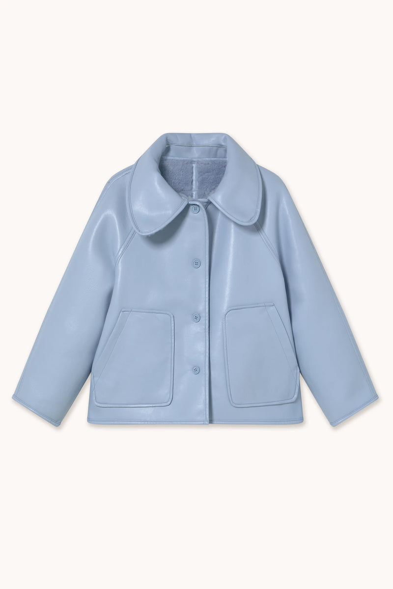 Short Faux Fur Reversible Coat in Blue